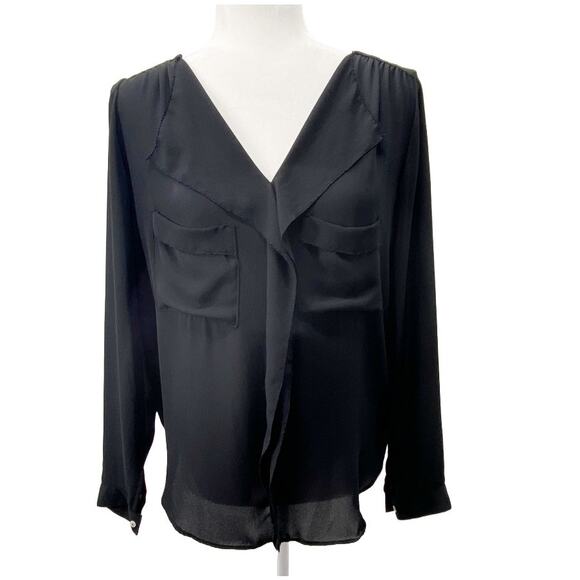 Zara Ruffle Front Blouse Small Feminine Black Office Top Front Pockets - Picture 1 of 12